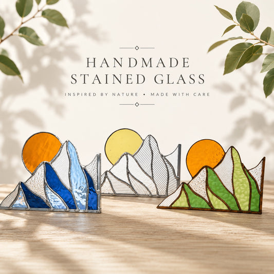 Summer Mountain Scape Stained Glass Corner Panel - Samara Designs Studio