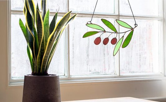 Glass Greek Olive Branch Suncatcher