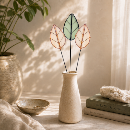 Handmade Stained Glass Leaf Stems & Plant Stakes