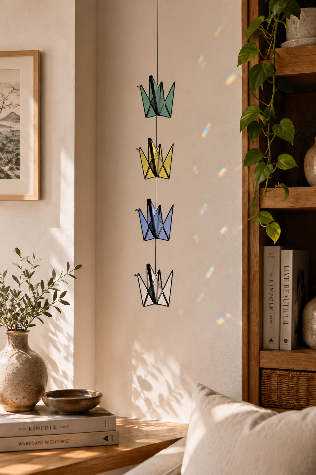 Stained Glass Origami Crane Mobile – Bird of Happiness - Samara Designs Studio