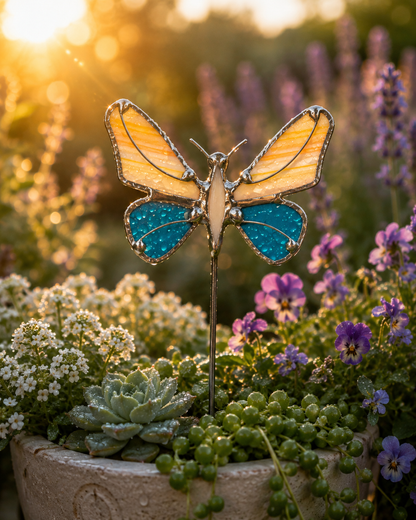 Handmade Stained Glass Butterfly Plant Stakes - Samara Designs Studio