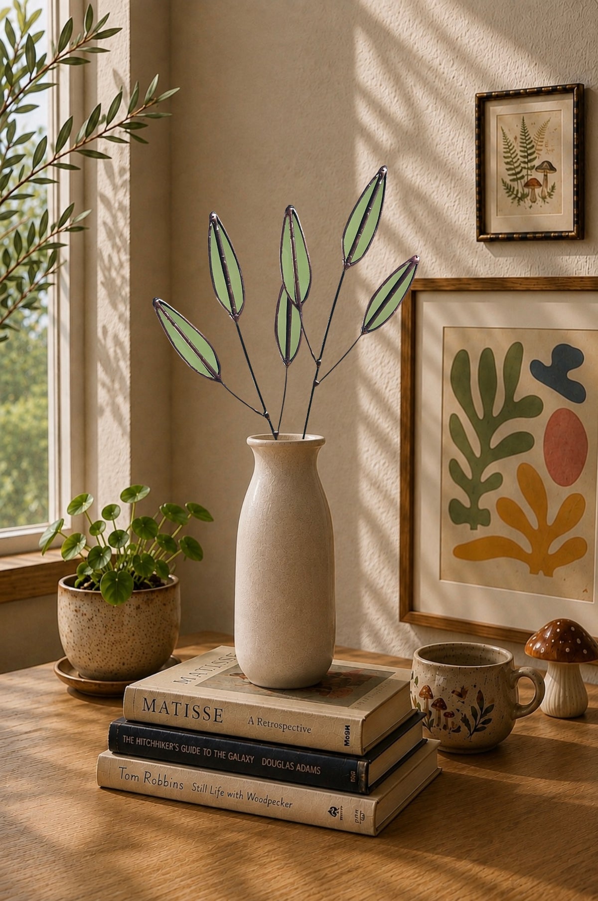 Stained Glass Sage Leaf Stem