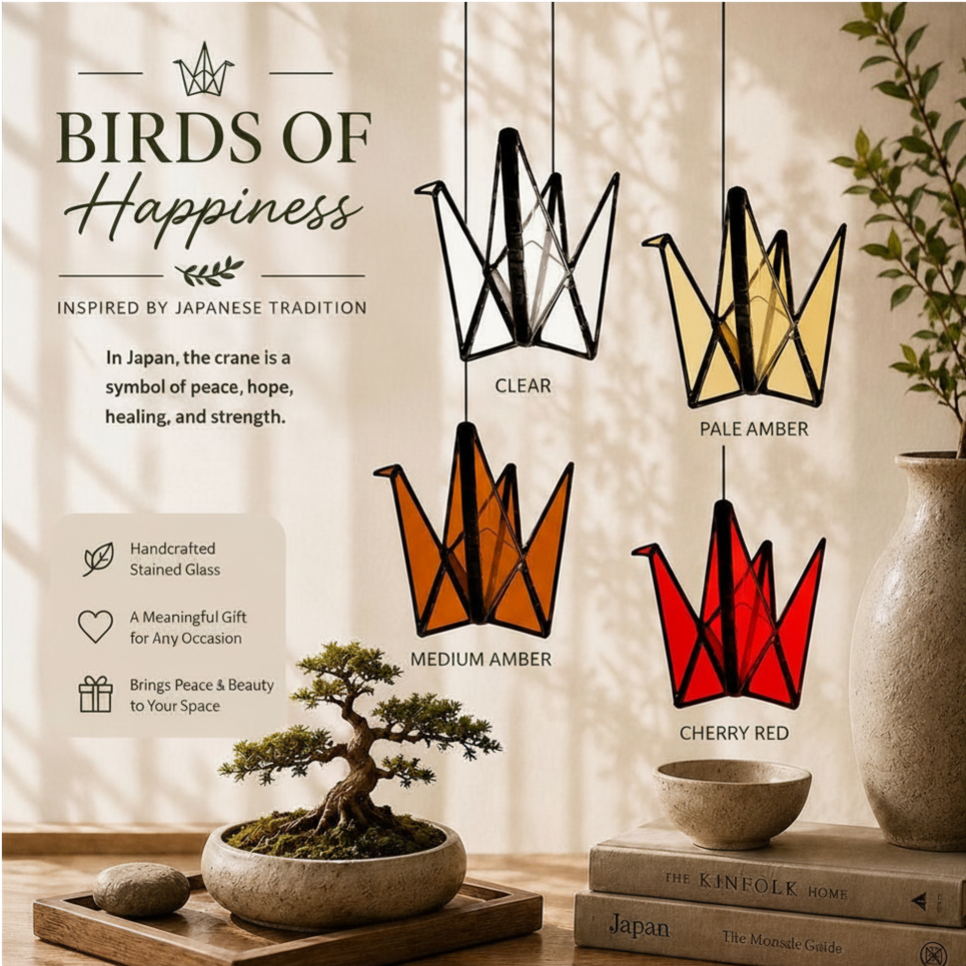 Stained Glass Origami Crane Suncatchers- Bird of Happiness - Samara Designs Studio