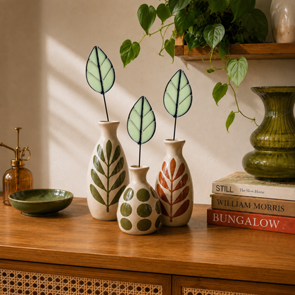 Handmade Stained Glass Leaf Stems & Plant Stakes