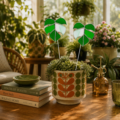 Monstera Leaf Glass Plant Stake | Handmade Stained Glass Gift - Samara Designs Studio