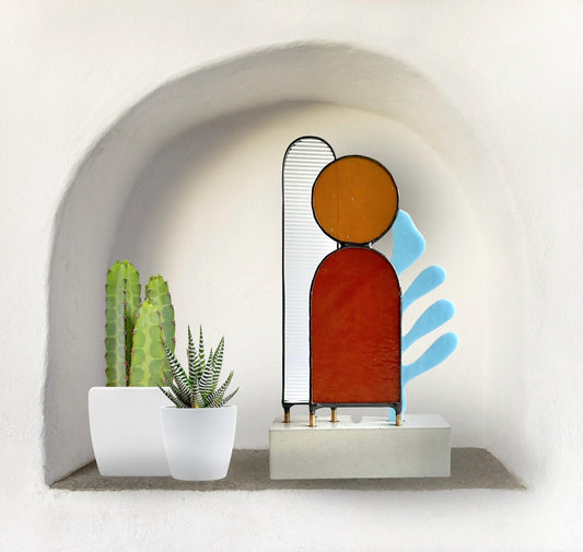 Modern Abstract Stained Glass Sculpture