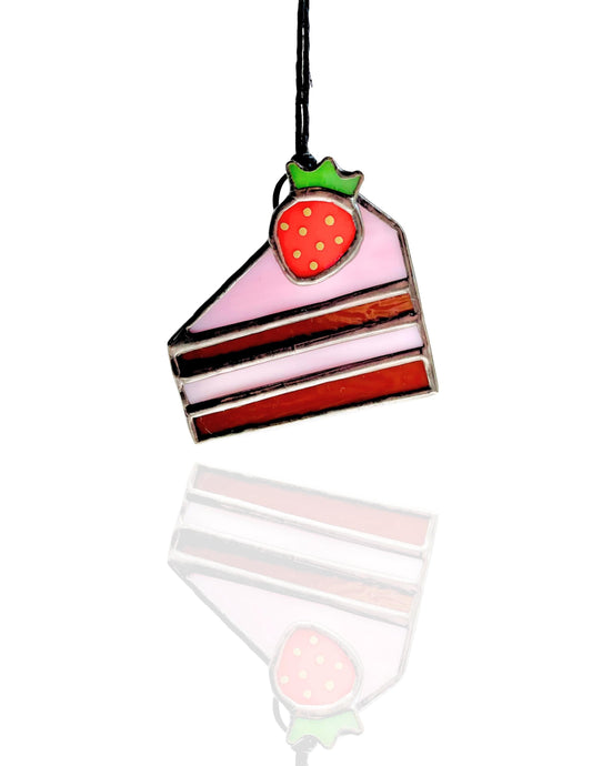 Mini Strawberry Cake Glass Suncatcher