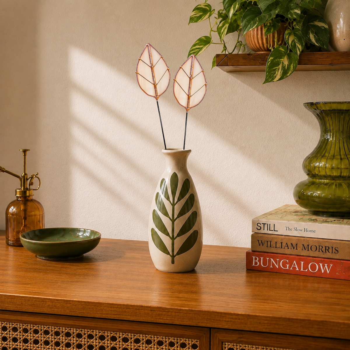 Handmade Stained Glass Leaf Stems & Plant Stakes