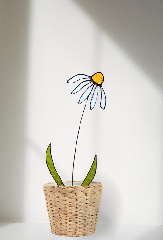 Glass White Daisy Stem