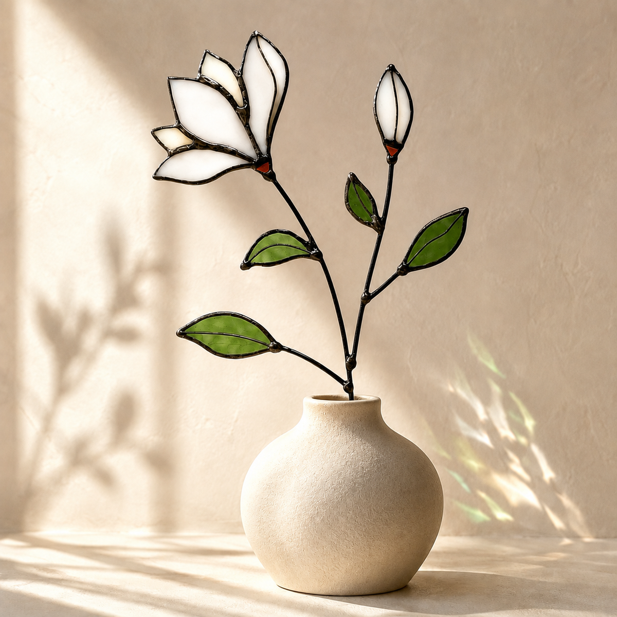 Handmade Stained Glass Magnolia Stem - Samara Designs Studio
