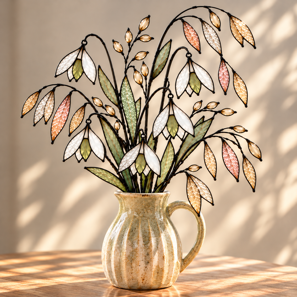 Sage & Champagne Meadow | Stained Glass Wildflower Arrangement - Samara Designs Studio