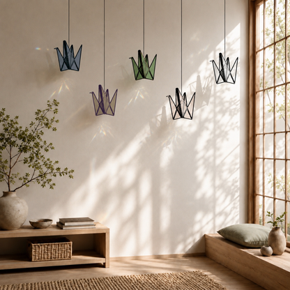 Japandi Stained Glass Origami Crane Suncatcher