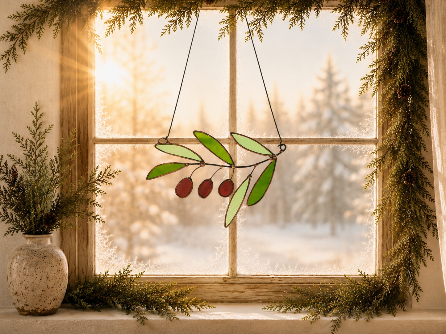 Stained Glass Olive Branch Suncatcher - Samara Designs Studio