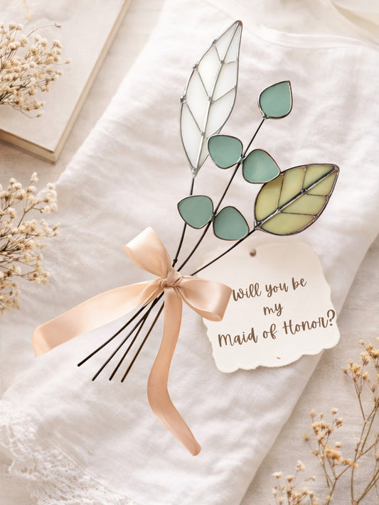 Stained Glass Stem Gift for Bridesmaids, Maid of Honor Proposal, & Wedding Keepsakes - Samara Designs Studio