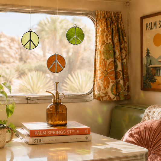 Palm Springs Peace Sign Stained Glass Suncatcher - Samara Designs Studio