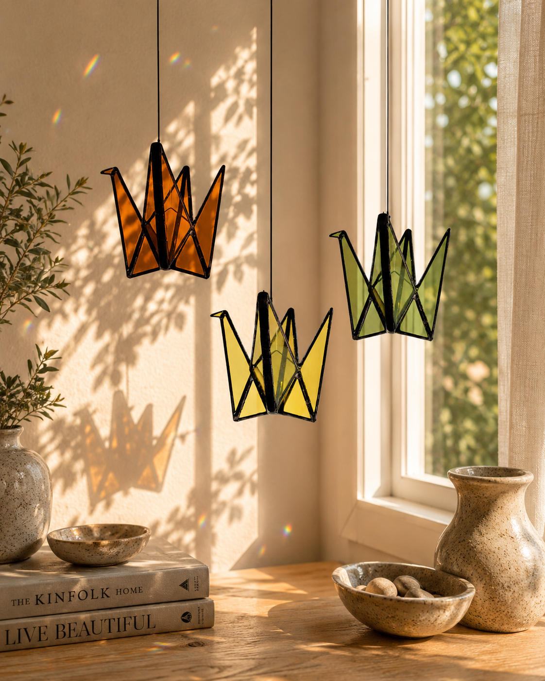 Stained Glass Origami Crane Suncatchers- Bird of Happiness - Samara Designs Studio