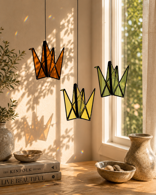Stained Glass Origami Crane Suncatchers- Bird of Happiness - Samara Designs Studio