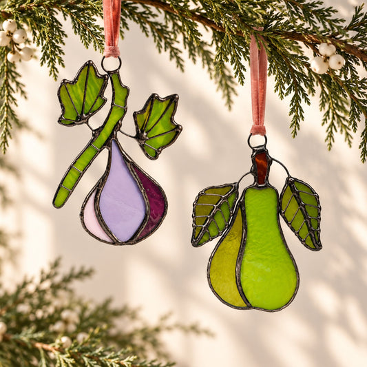 Pear & Fig Stained Glass Ornament Gift Set