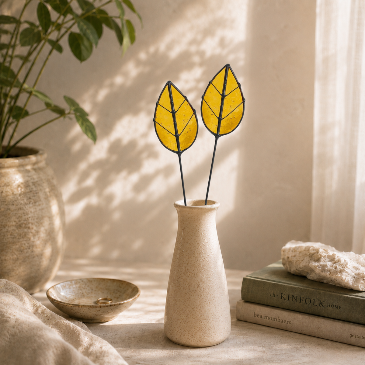 Handmade Stained Glass Leaf Stems & Plant Stakes