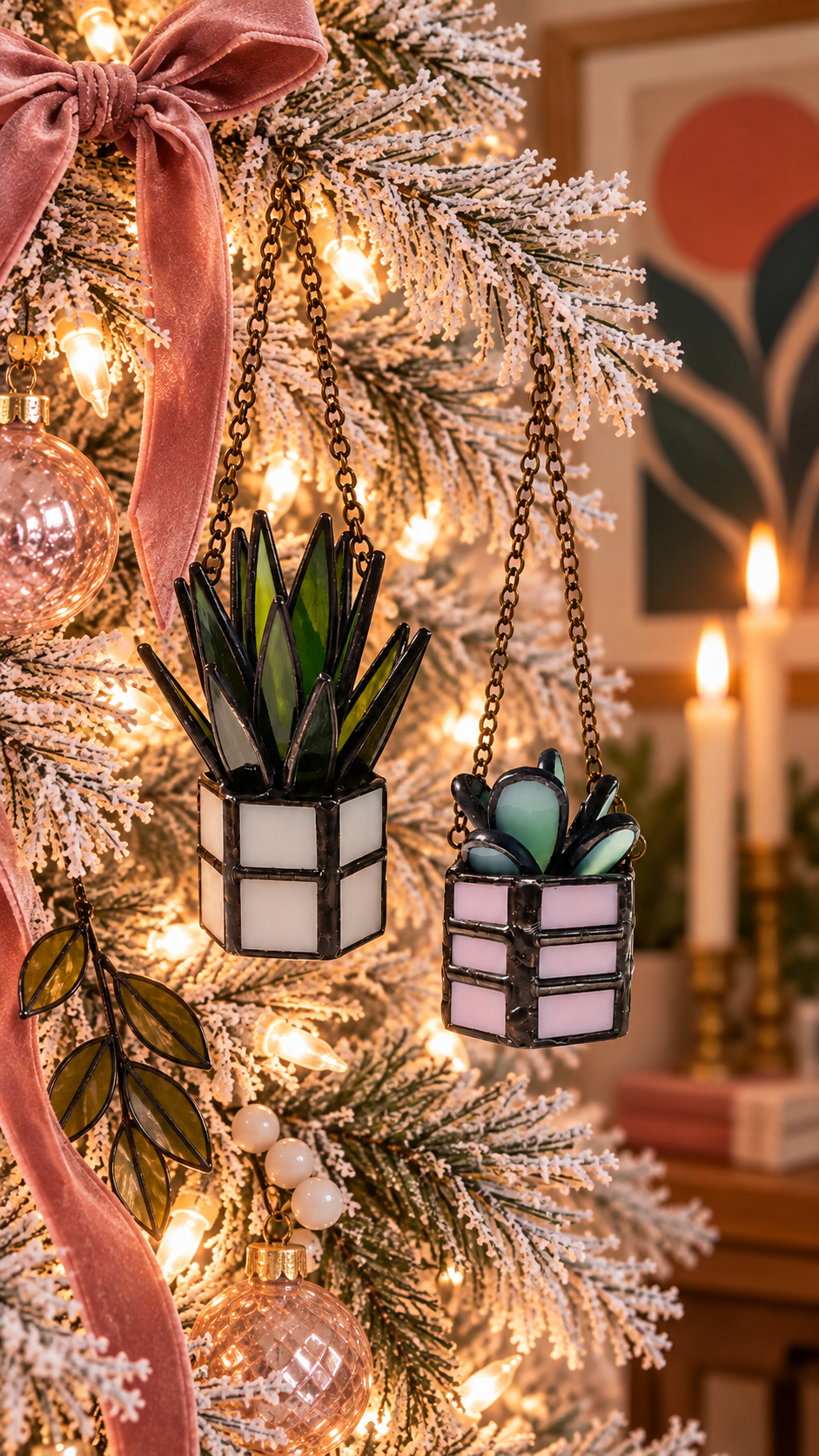 Mini Stained Glass Plant Ornaments