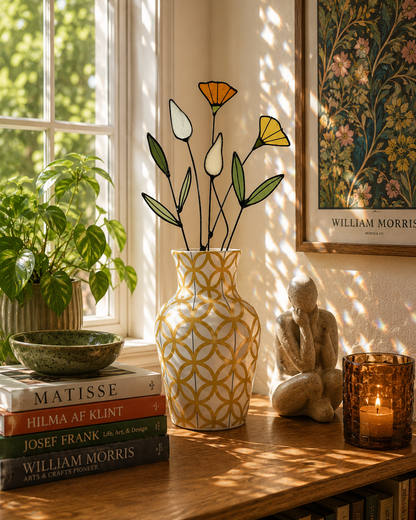 Handmade Stained Glass Wildflower Arrangement –Yellow & Olive Green - Samara Designs Studio