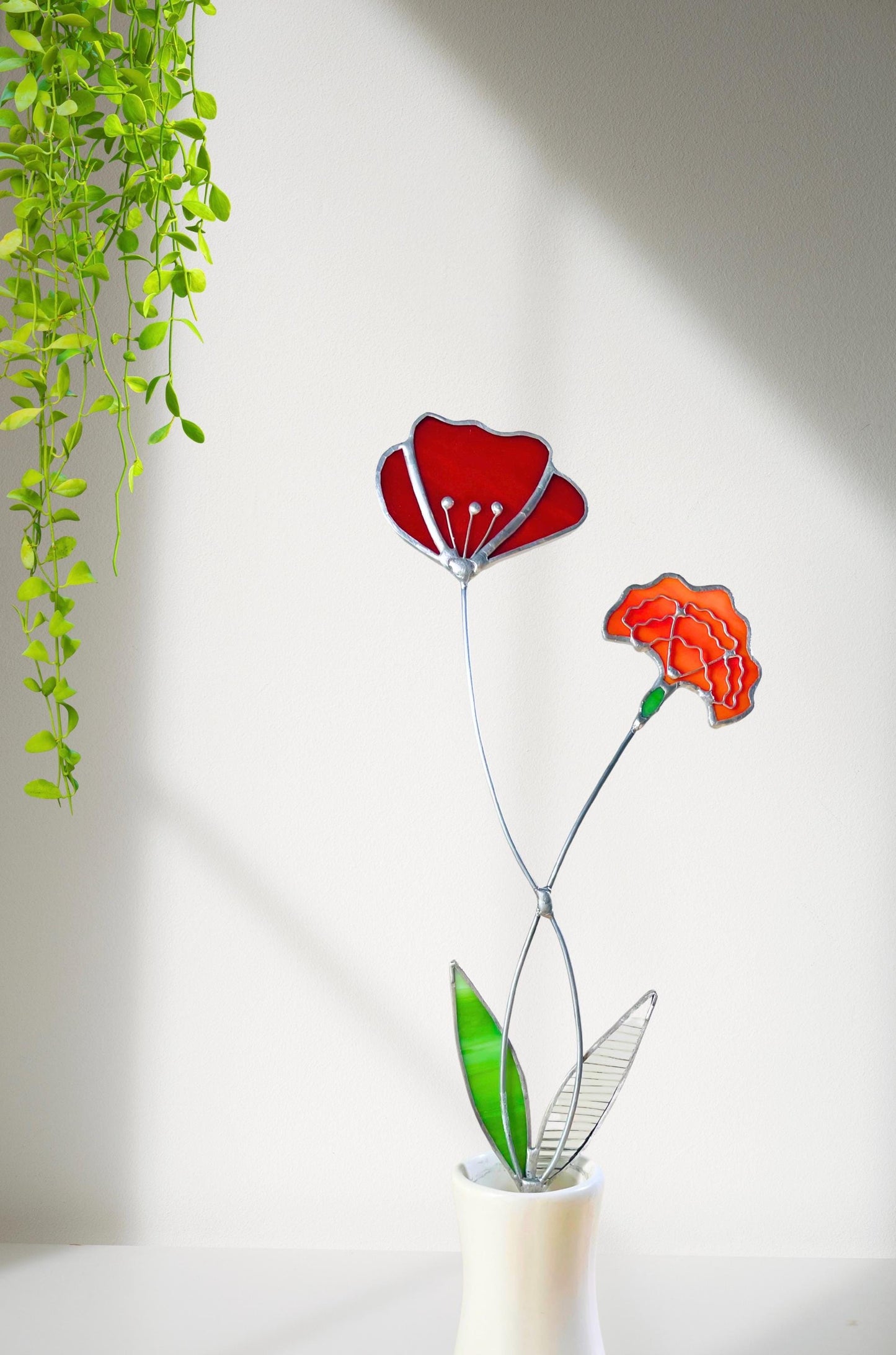 Red Poppy + Marigold Flower Stem