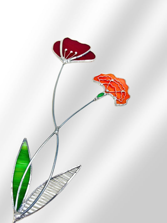 Red Poppy + Marigold Flower Stem