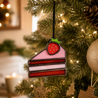 Mini Strawberry Cake Glass Suncatcher