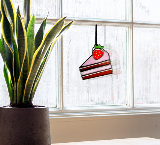 Mini Strawberry Cake Glass Suncatcher