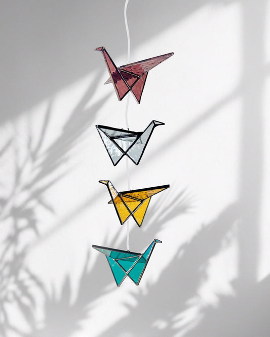 Stained Glass Origami Crane Suncatchers
