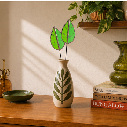 Handmade Stained Glass Leaf Stems & Plant Stakes