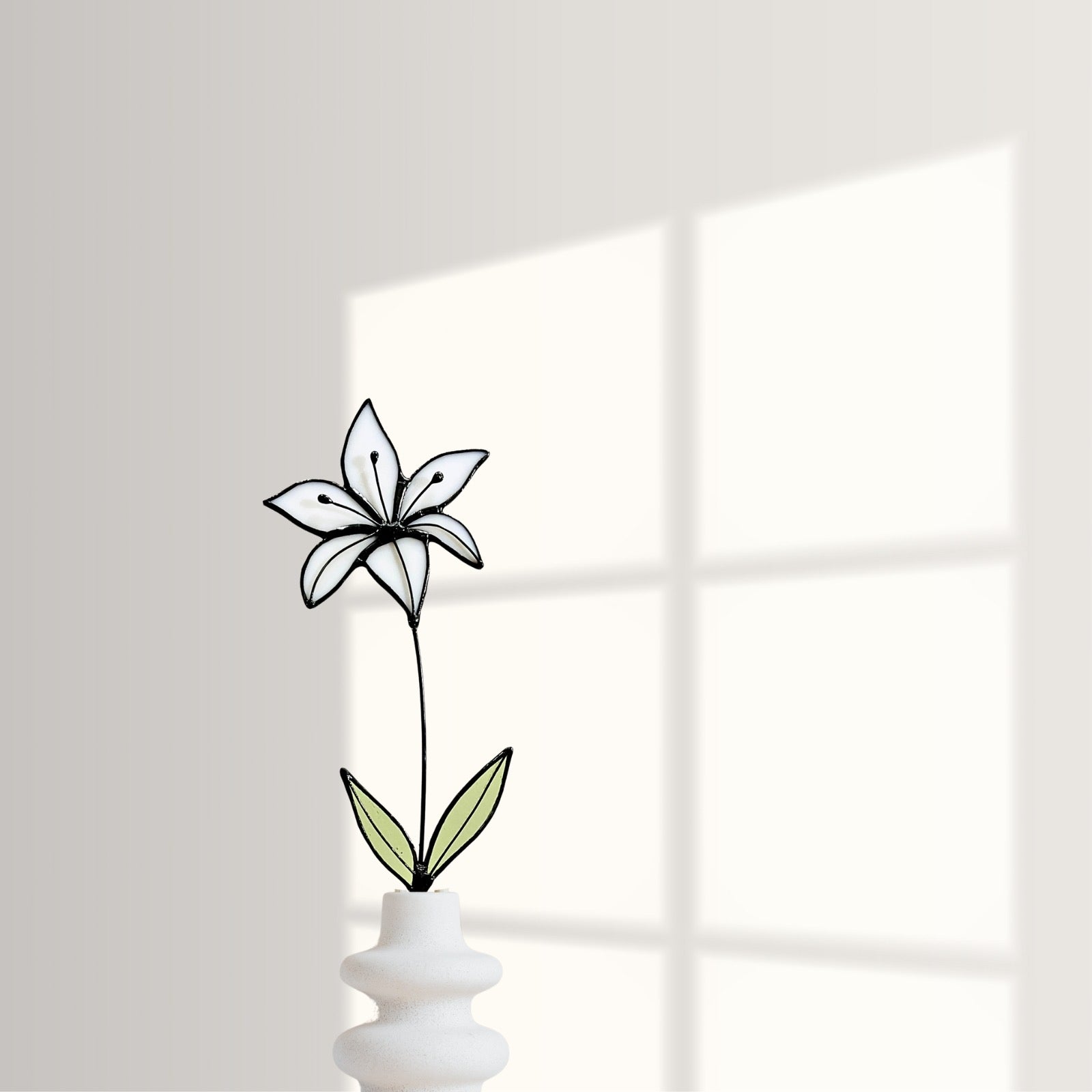 White Lily Glass Flower Stem – Handmade Minimal Botanical Art - Samara Designs Studio