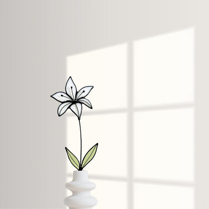White Lily Glass Flower Stem – Handmade Minimal Botanical Art - Samara Designs Studio