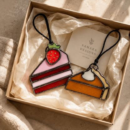 Stained Glass Cake & Pie Ornament Gift Set | Baker Gift, Christmas Ornaments & Suncatchers