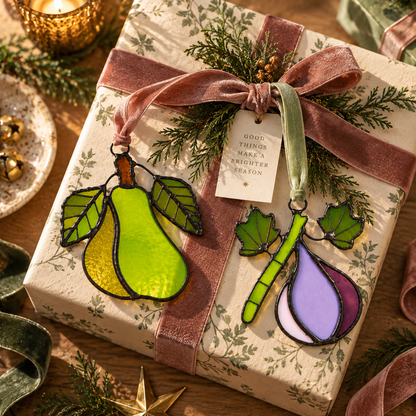 Pear & Fig Stained Glass Ornament Gift Set