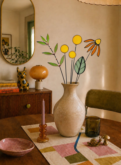 Stained Glass Wildflower Arrangement | Handmade Botanical Glass Bouquet