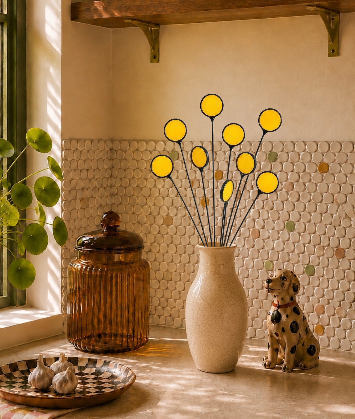 Stained Glass Billy Buttons | Set of 4 Yellow Craspedia Flower Stems