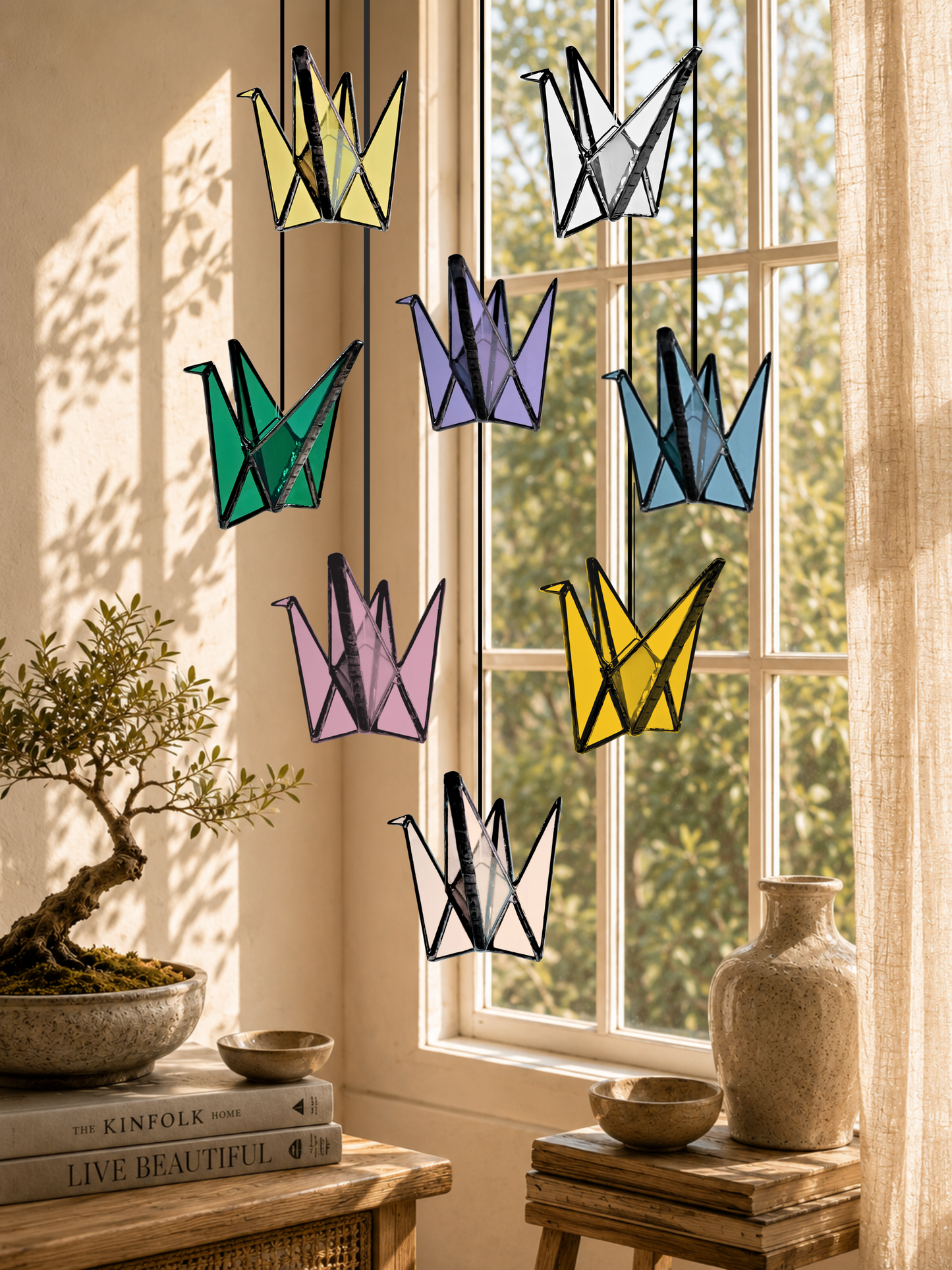 Stained Glass Origami Crane Suncatchers- Bird of Happiness - Samara Designs Studio