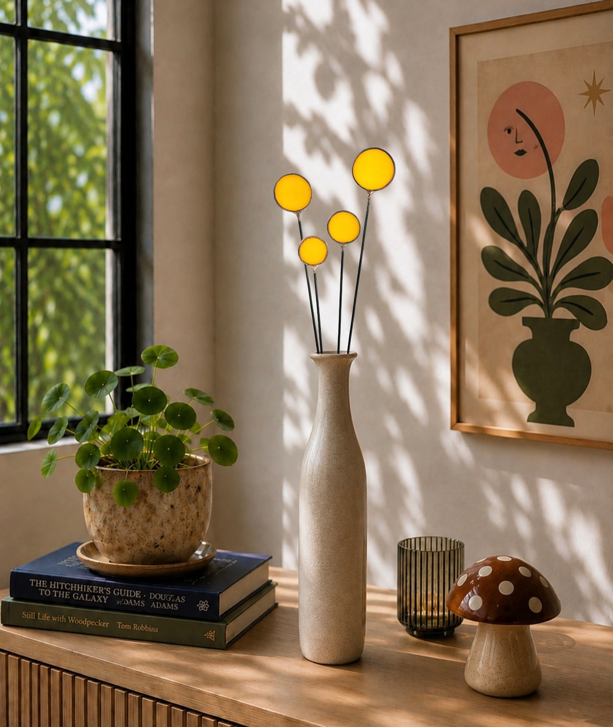 Stained Glass Billy Buttons | Set of 4 Yellow Craspedia Flower Stems