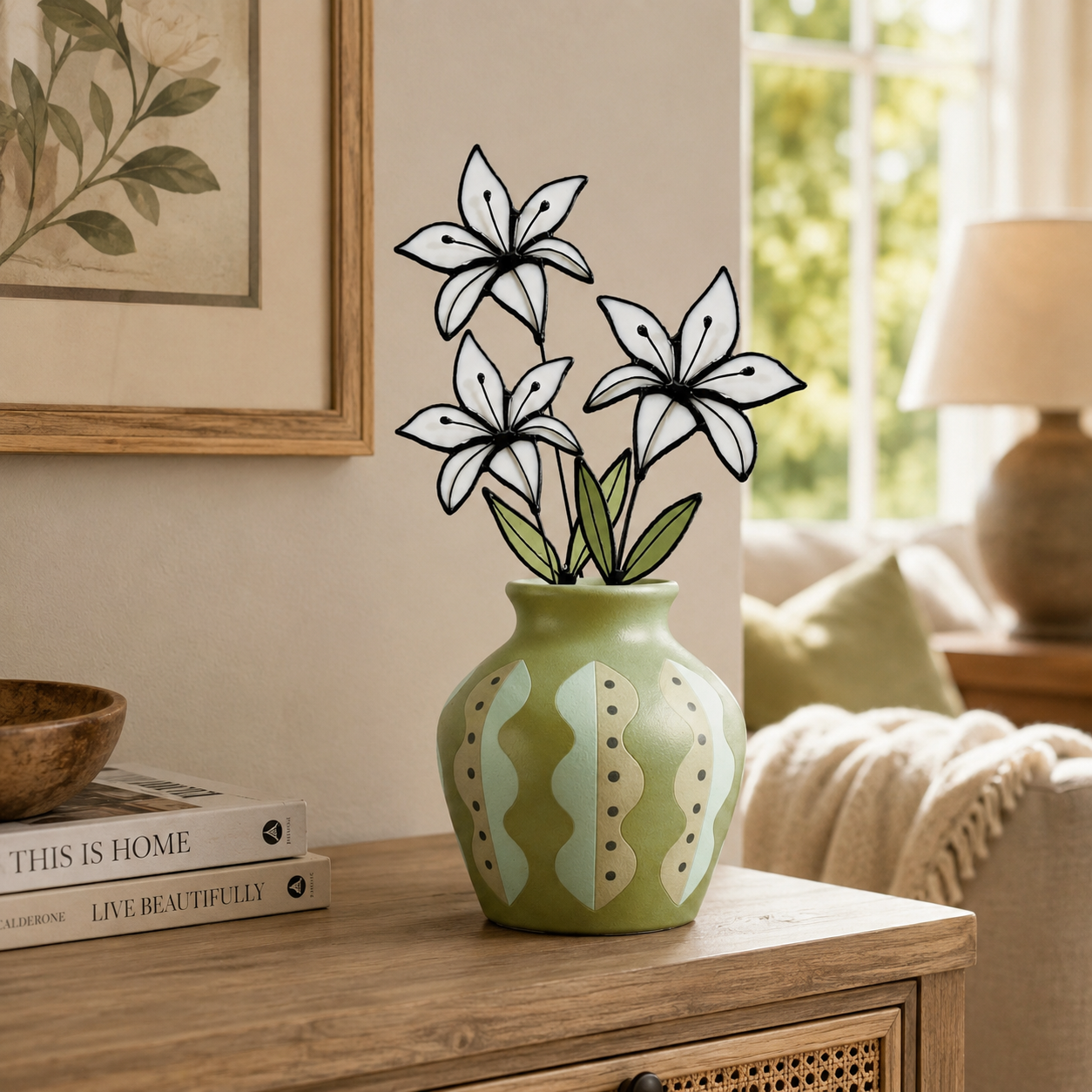 White Lily Glass Flower Stems – Handmade Minimal Botanical Art - Samara Designs Studio