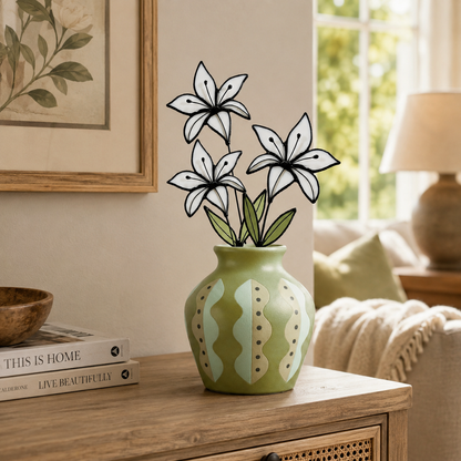White Lily Glass Flower Stems – Handmade Minimal Botanical Art - Samara Designs Studio