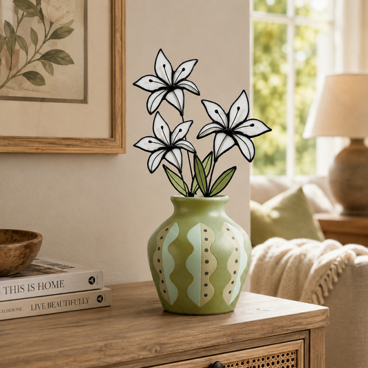 White Lily Glass Flower Stems – Handmade Minimal Botanical Art - Samara Designs Studio