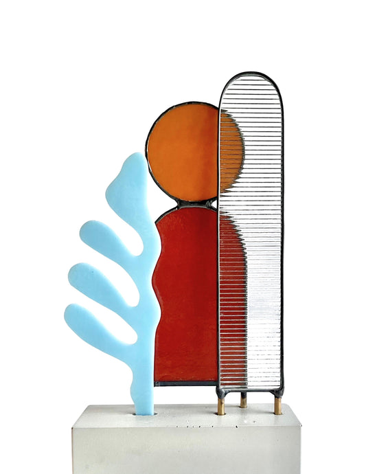 Modern Abstract Stained Glass Sculpture
