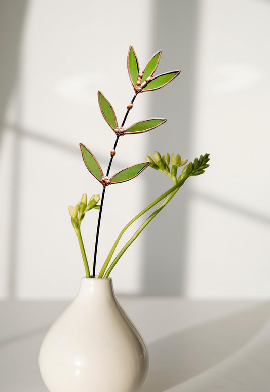 Olive Green Glass Wildflower Stem