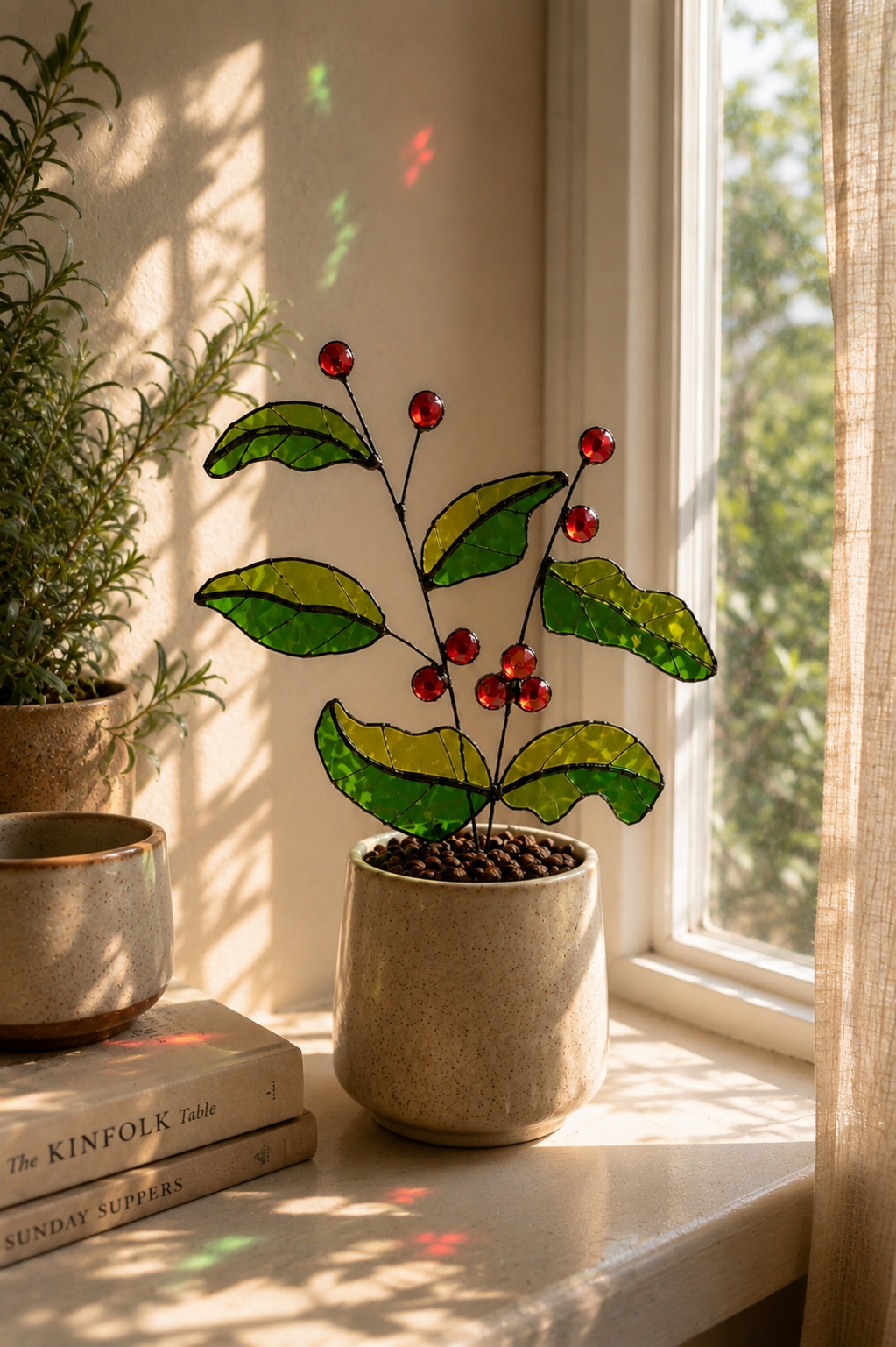 Handmade Stained Glass Coffee Plant | Coffee Lover Gift | Botanical Coffee Bar Decor - Samara Designs Studio