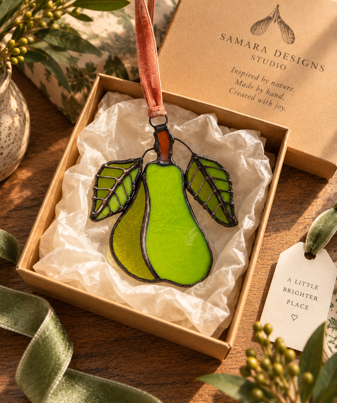 Pear & Fig Stained Glass Ornament Gift Set