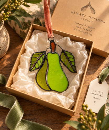 Pear & Fig Stained Glass Ornament Gift Set