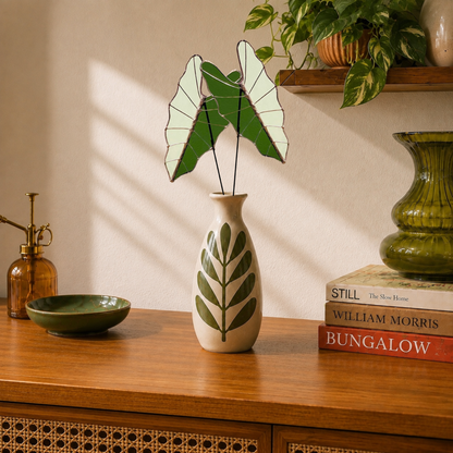 Stained Glass Alocasia Leaf Stem | Handmade Botanical Art