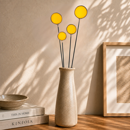 Stained Glass Billy Buttons | Set of 4 Yellow Craspedia Flower Stems