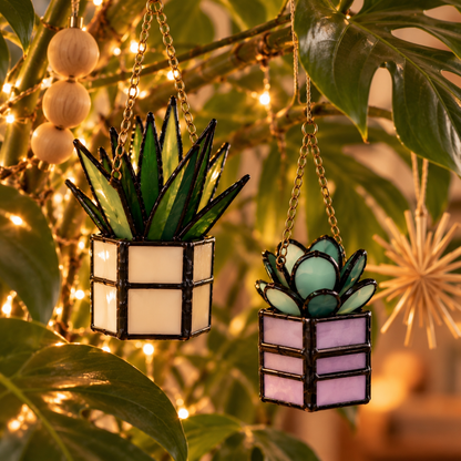 Mini Stained Glass Plant Ornaments